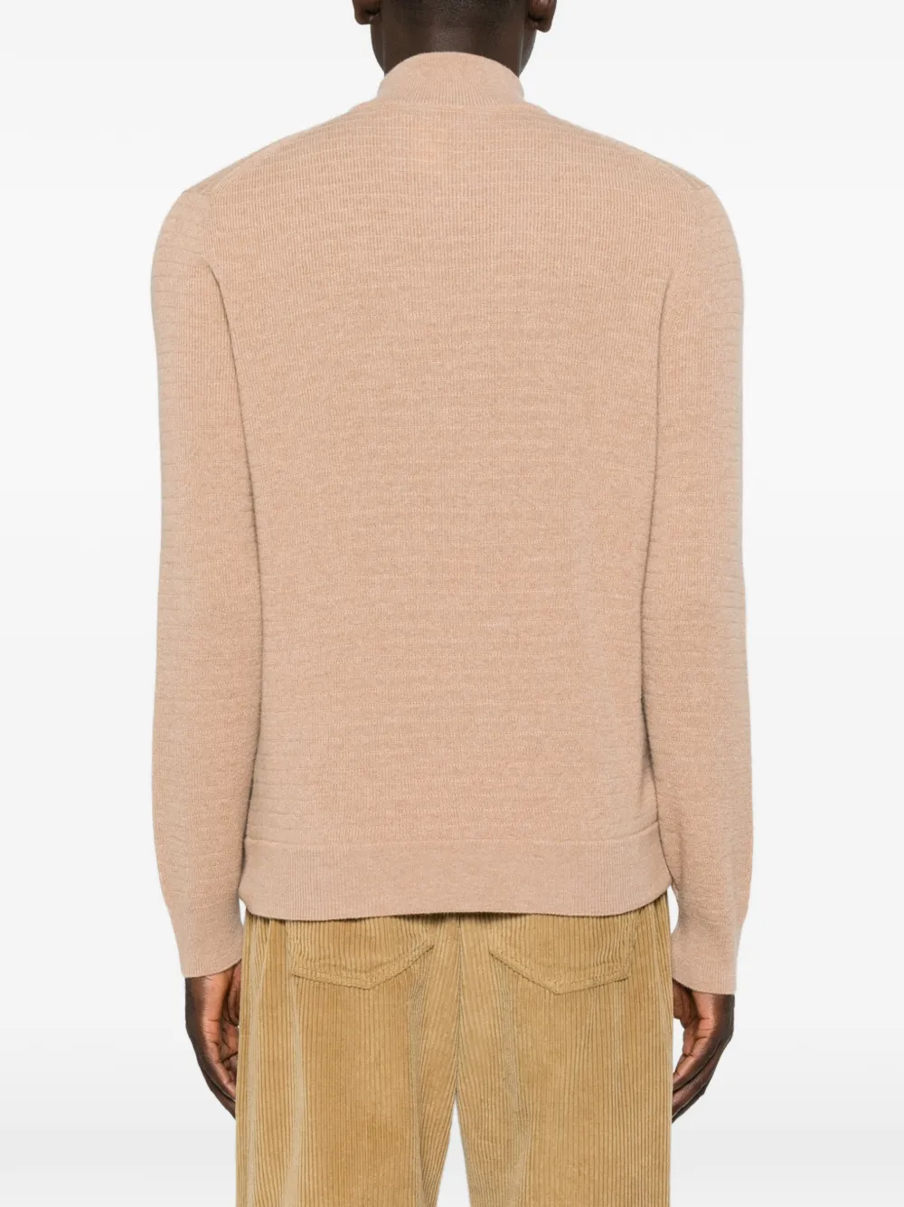 Canali Wafelgebreide trui met kwartrits Beige