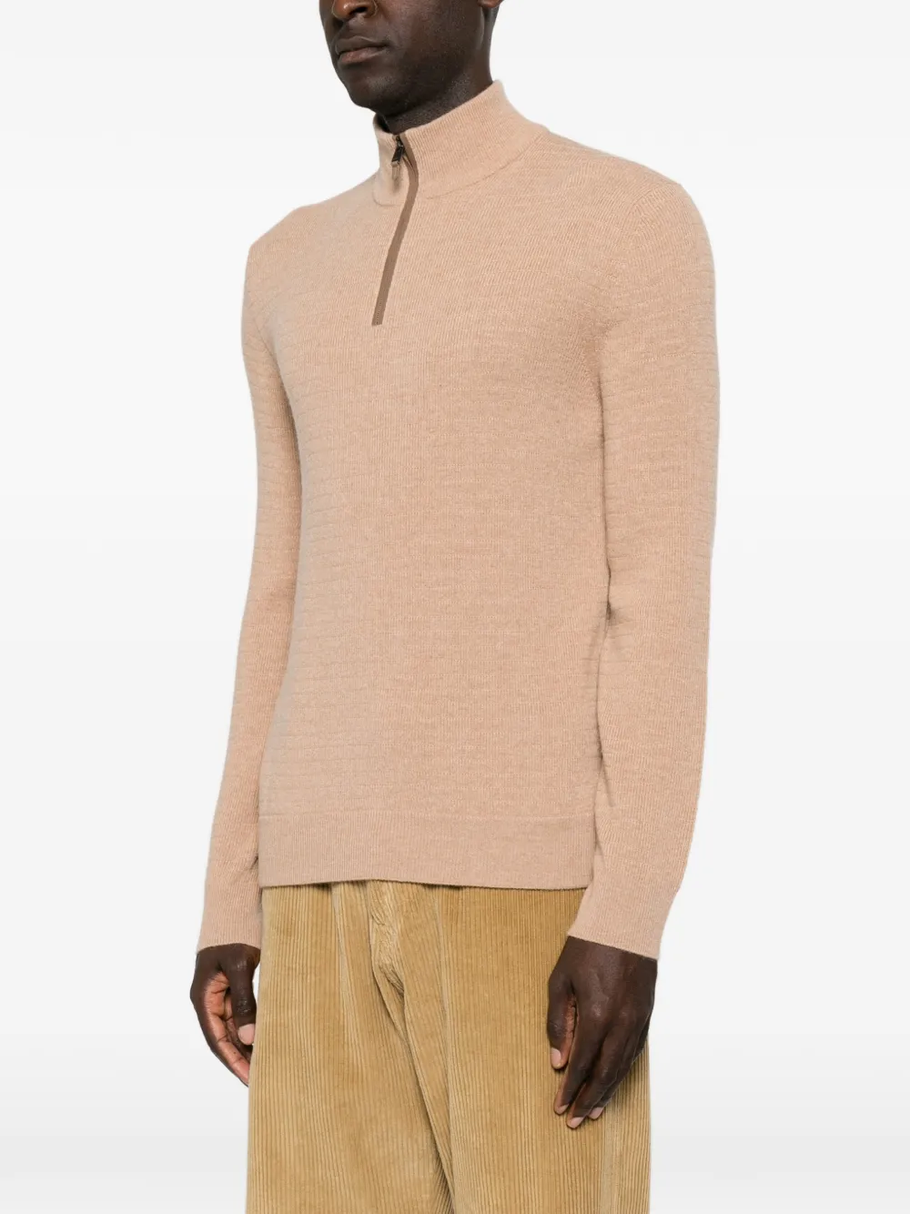 Canali Wafelgebreide trui met kwartrits Beige