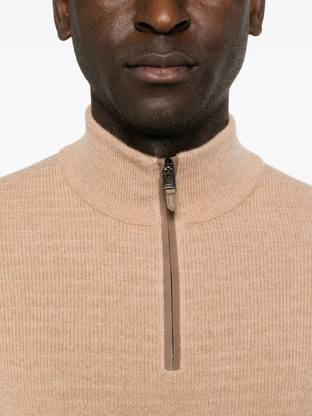 Canali Wafelgebreide trui met kwartrits Beige