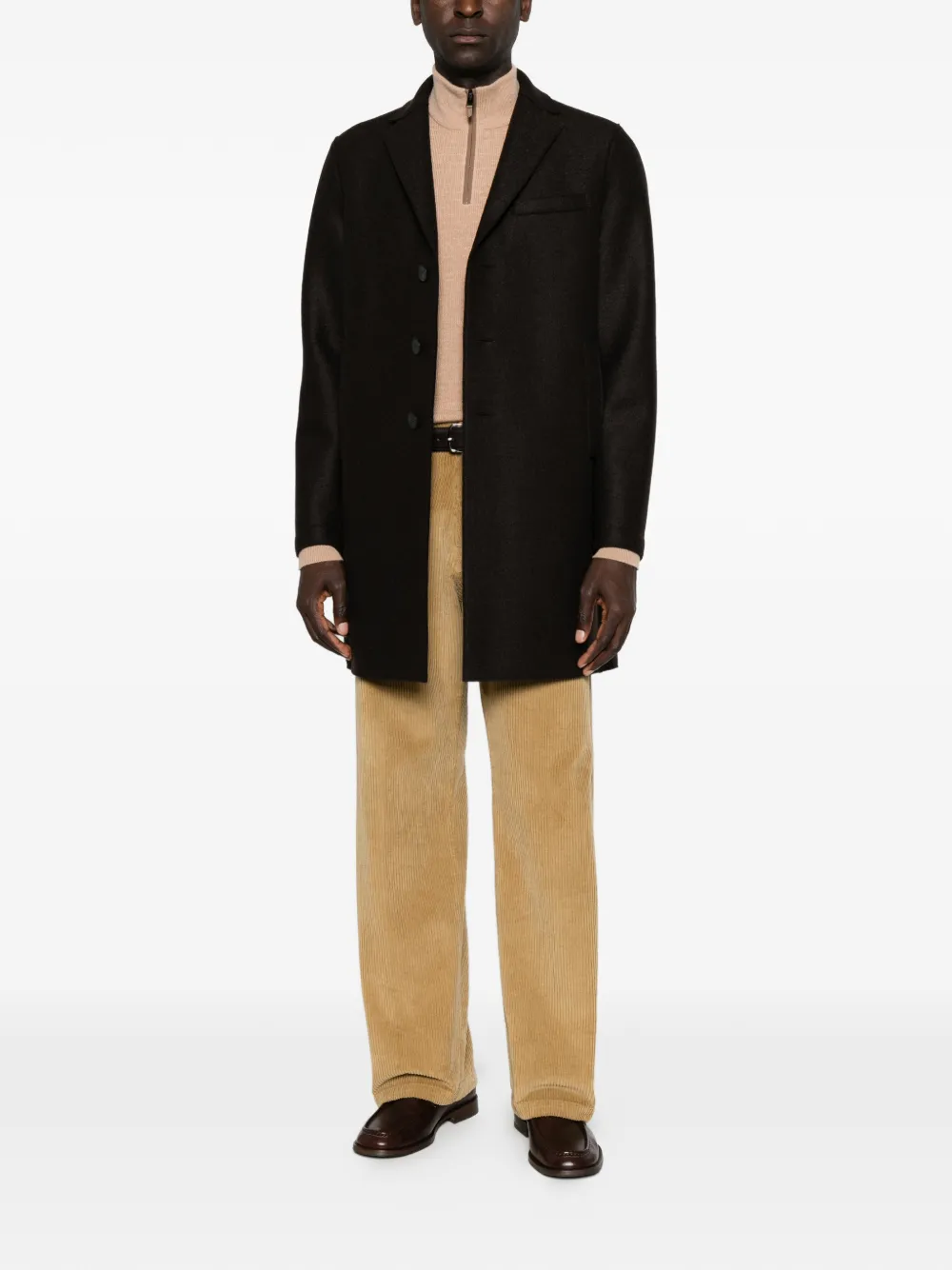 Canali Wafelgebreide trui met kwartrits Beige