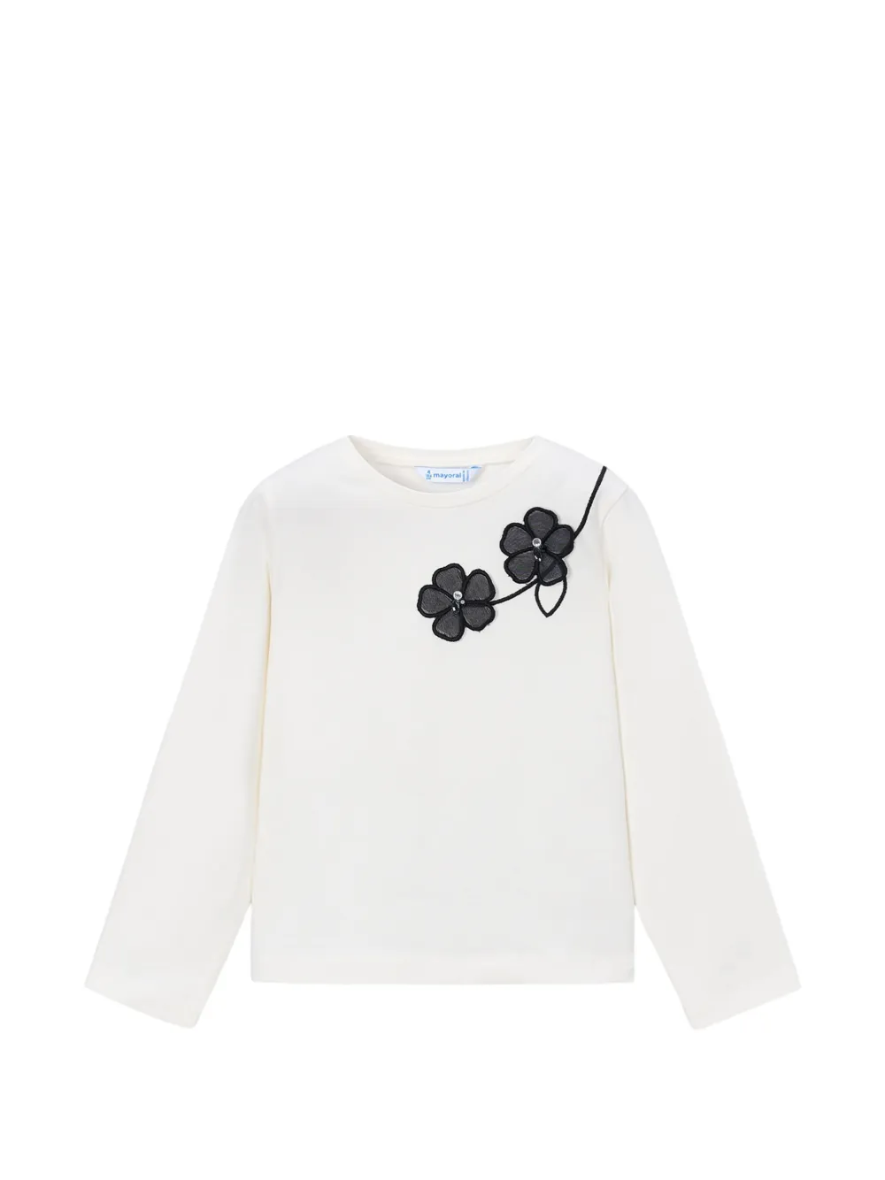 Mayoral Kids' Floral-appliqué Long-sleeve T-shirt In Nude