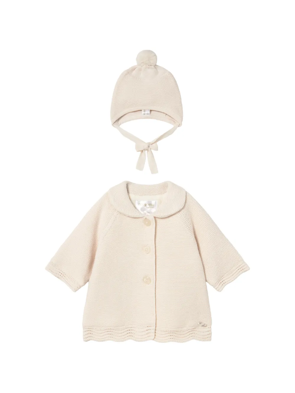Mayoral Babies' Scalloped-edge Knit Hat And Jacket In White