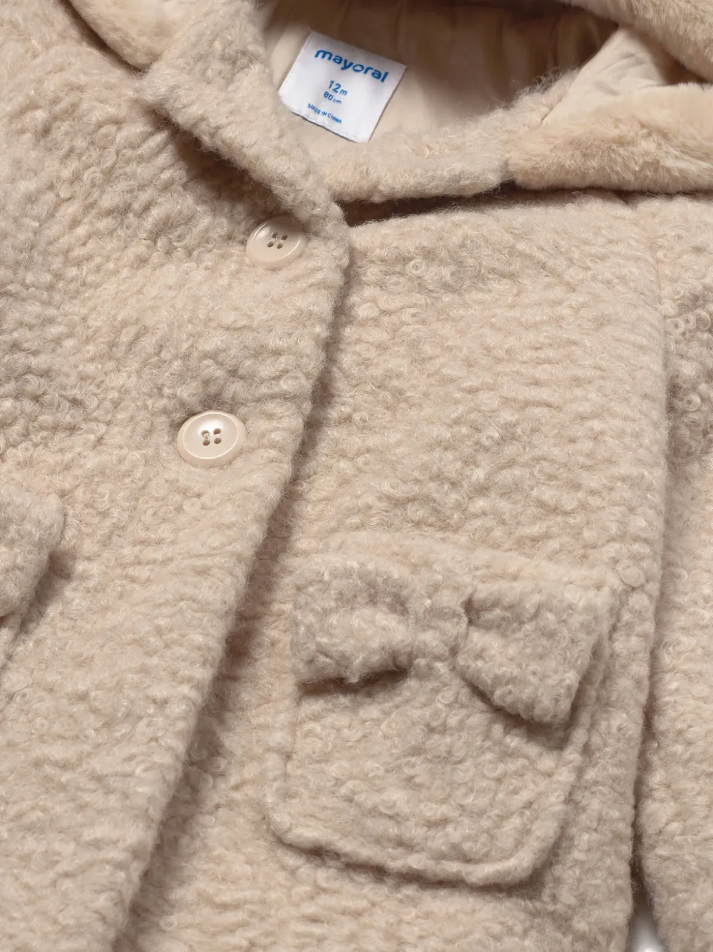 Mayoral bow-detail hooded coat Beige