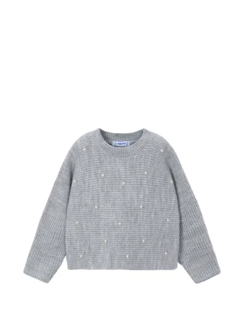 Mayoral faux-pearl embellished ribbed-knit sweater