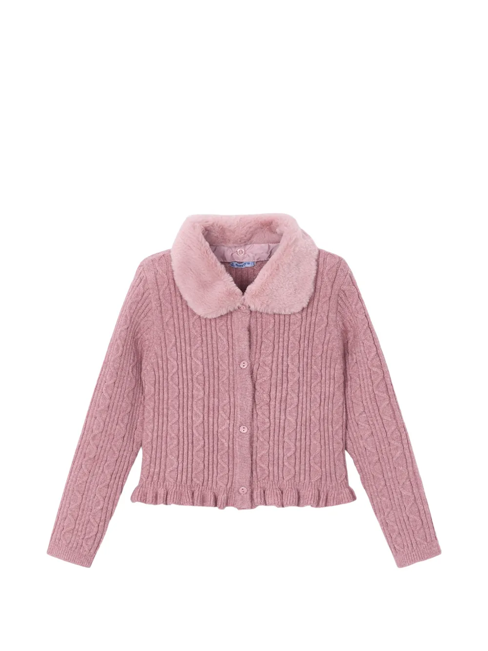 Mayoral faux-fur collar cable-knit cardigan - Pink