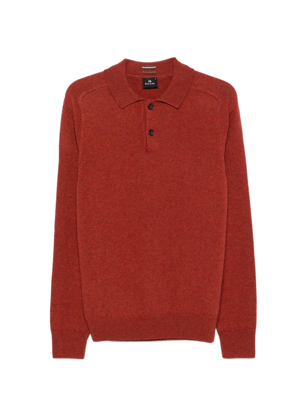 PS Paul Smith rust red merino wool long-sleeve polo shirt