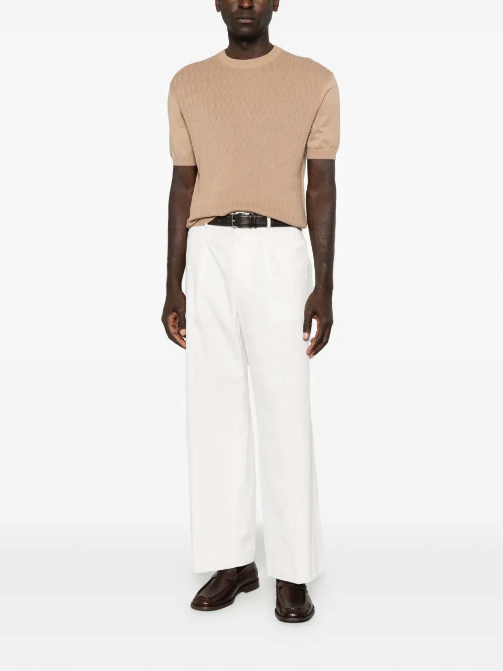 Canali textured-knit short-sleeves T-shirt Beige