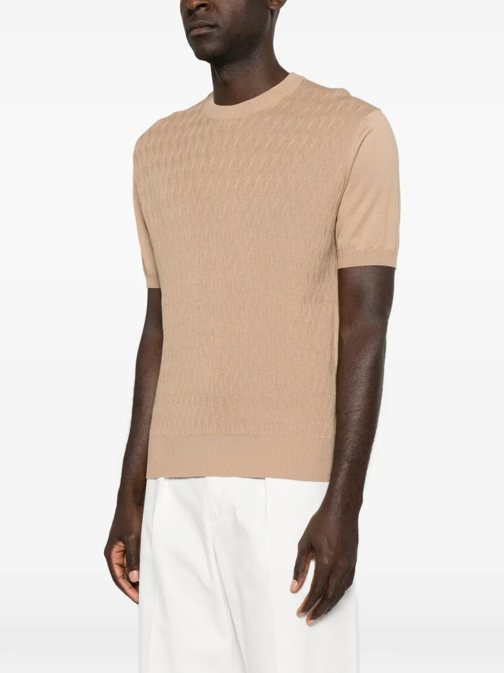 Canali textured-knit short-sleeves T-shirt Beige