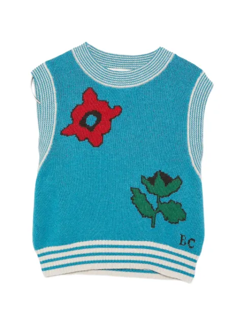 Bobo Choses floral-intarsia striped-trim vest