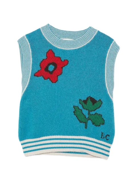 Bobo Choses floral-intarsia striped-trim vest