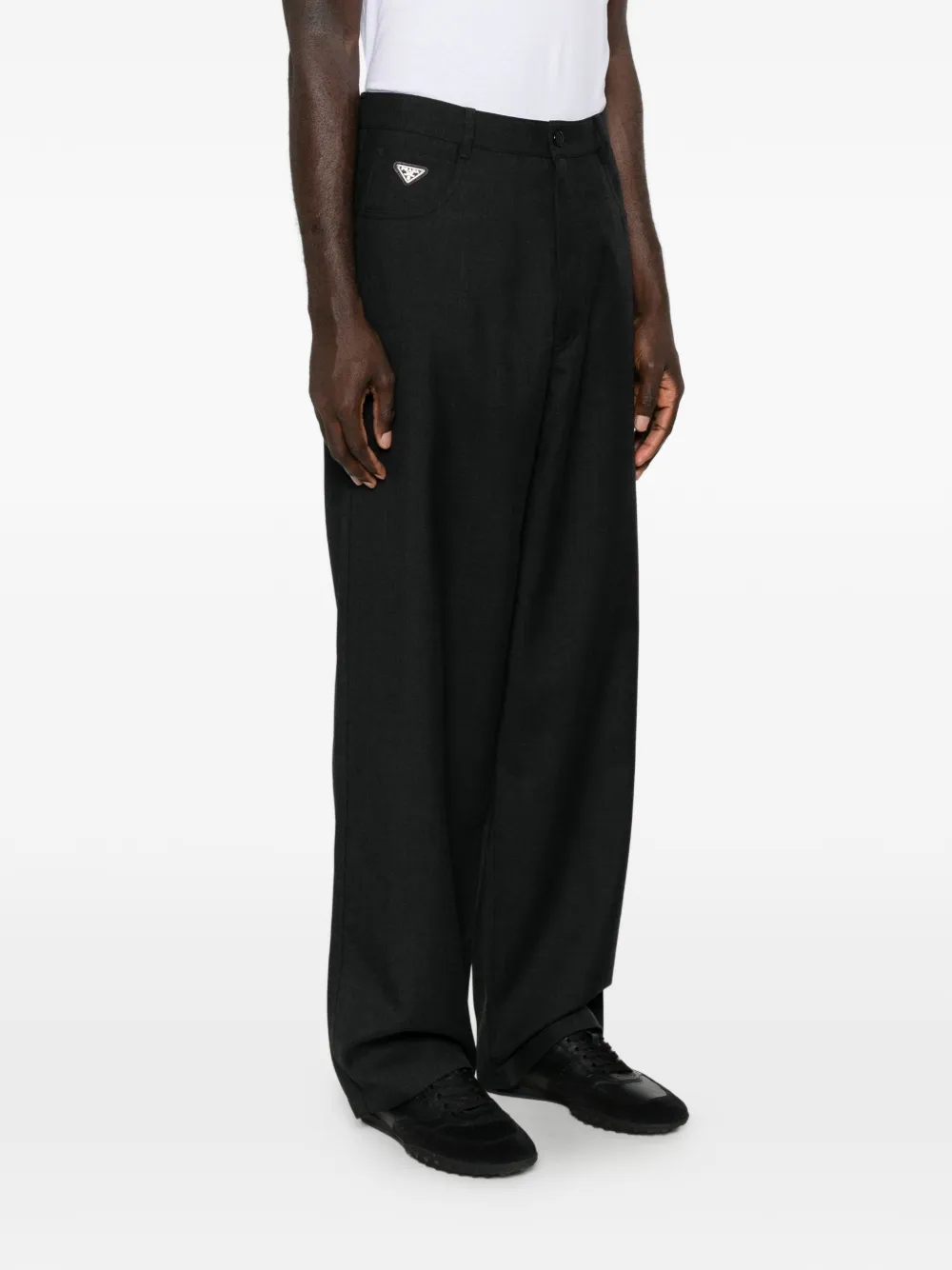 Prada logo-plaque wide-leg trousers Zwart