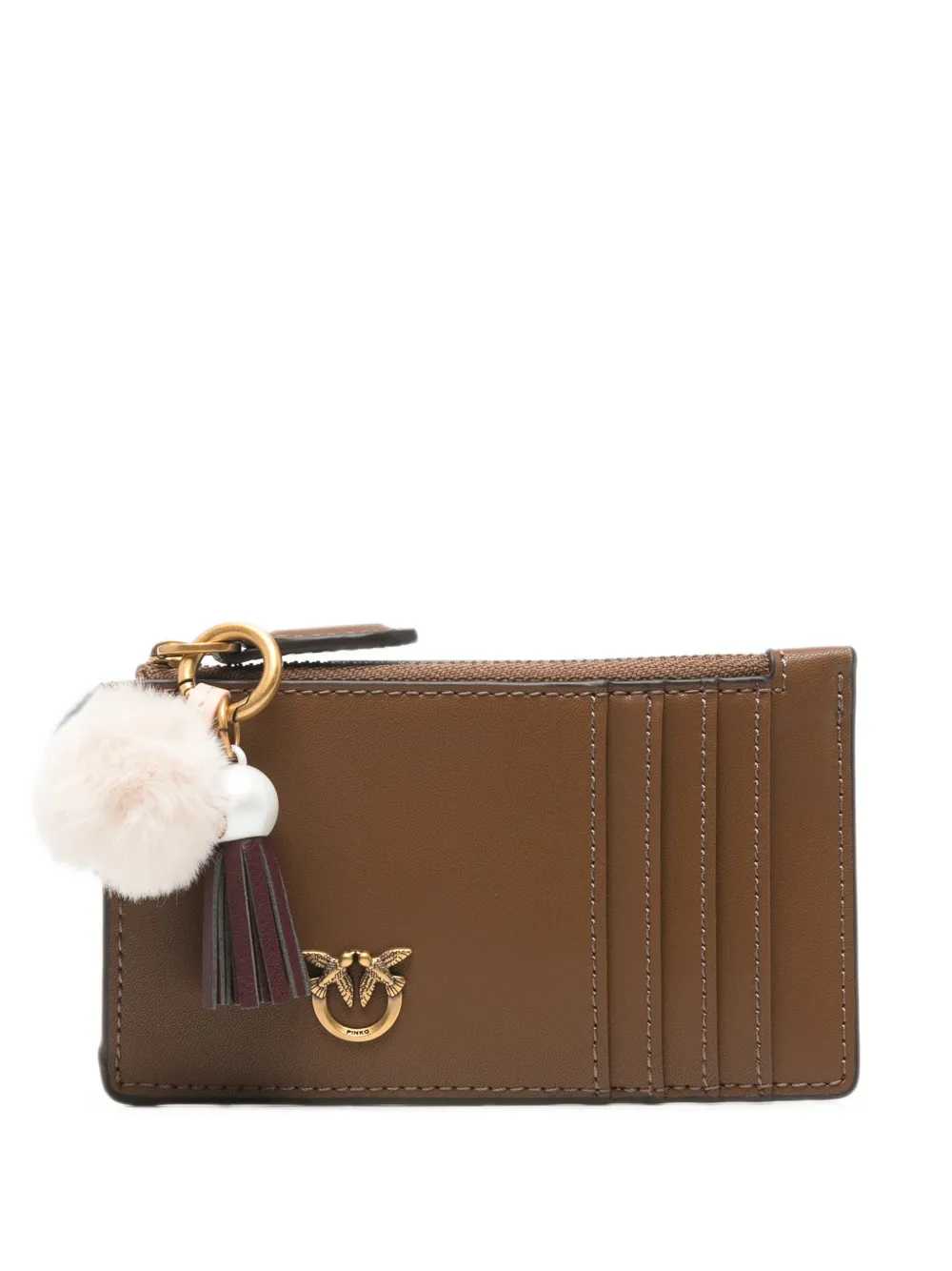 PINKO Airone Love Birds leather card holder - Marrone