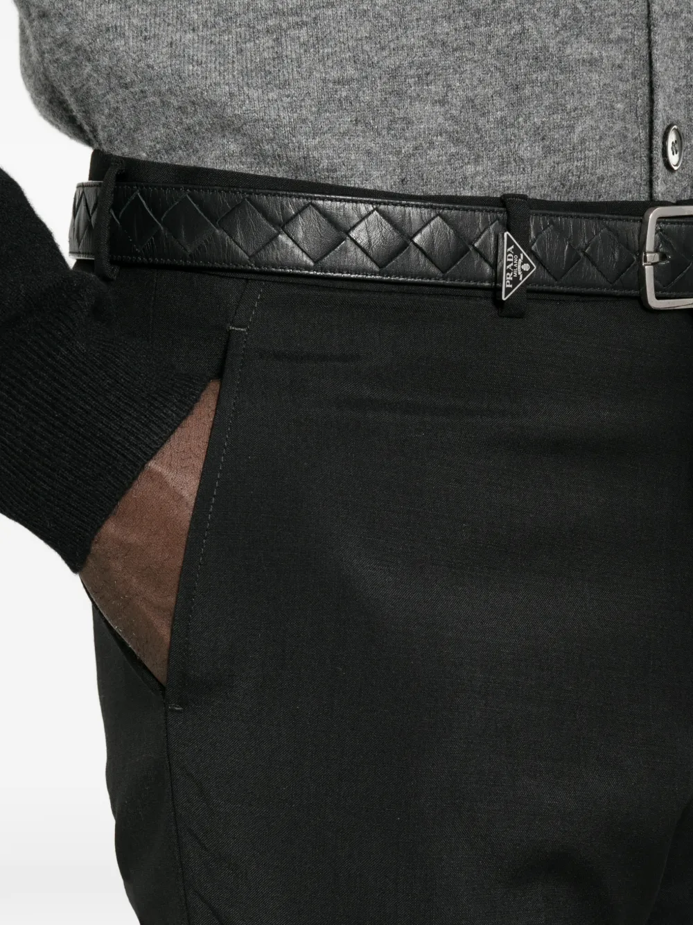 Prada triangle logo-plaque tailored trousers Zwart