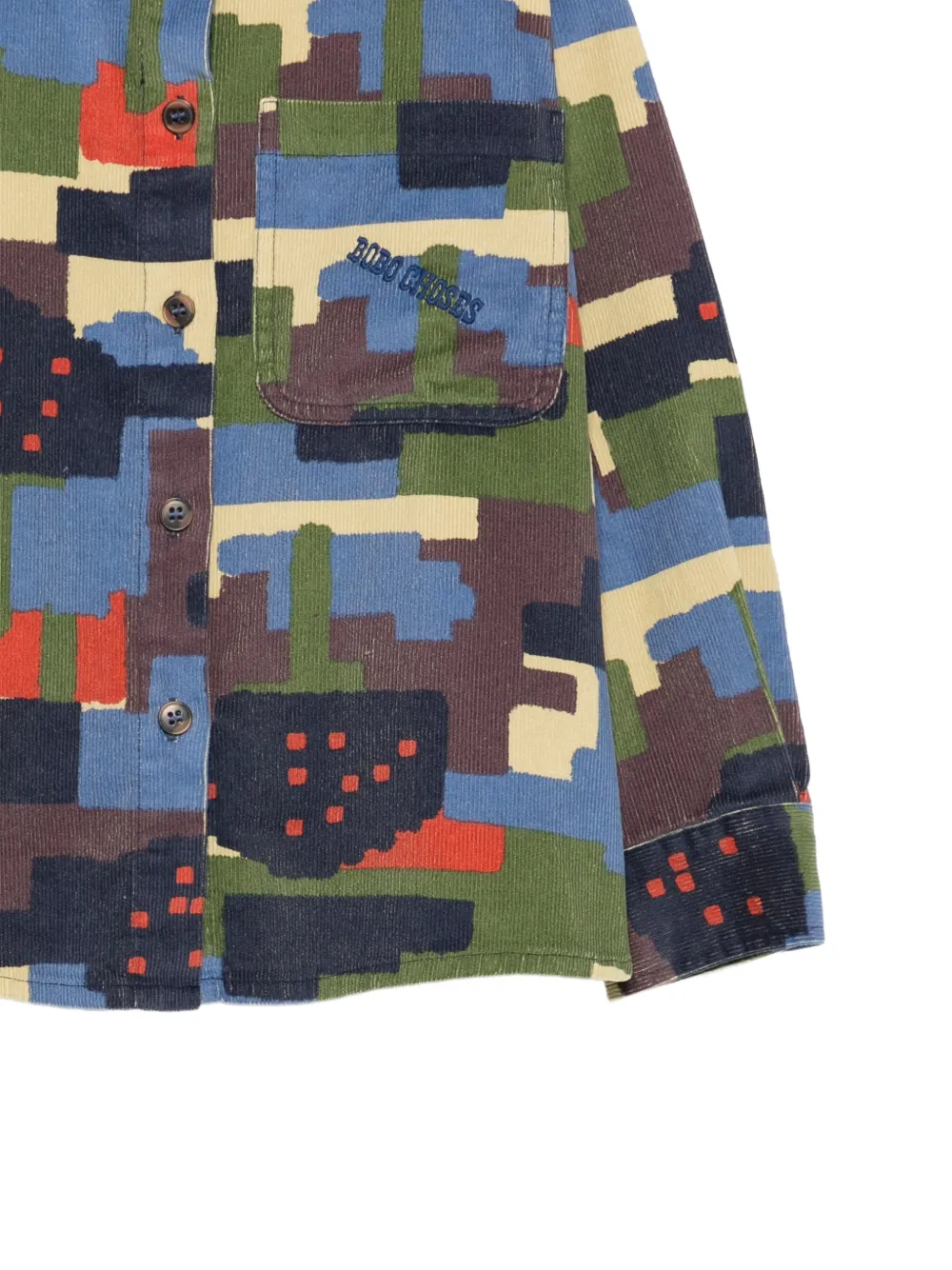 Bobo Choses Ribfluwelen shirt met geometrische print Blauw