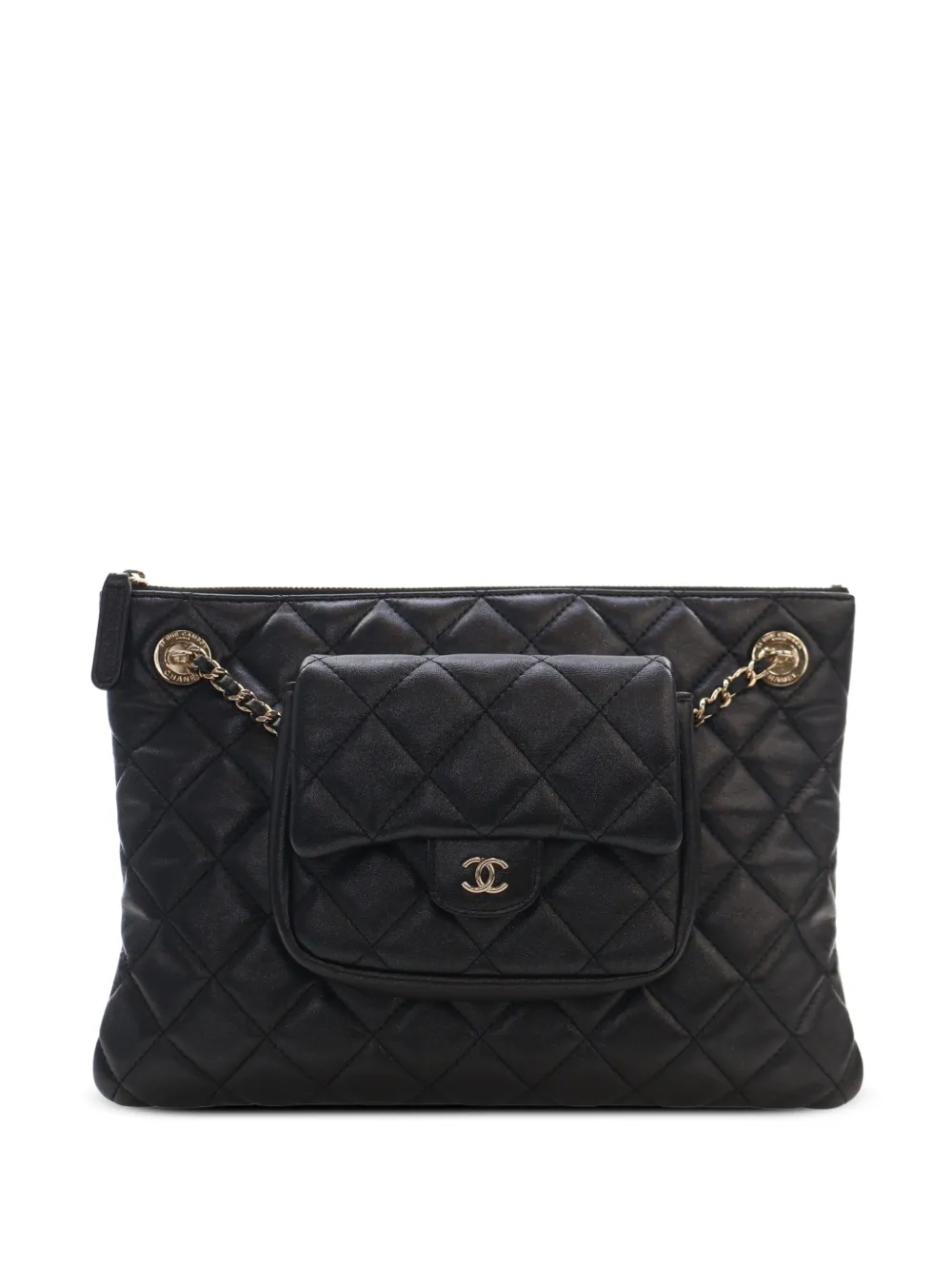 CHANEL Pre-Owned 2019 CC Quilted Lambskin Pouch with Mini Flap Purse clutch bag - Nero