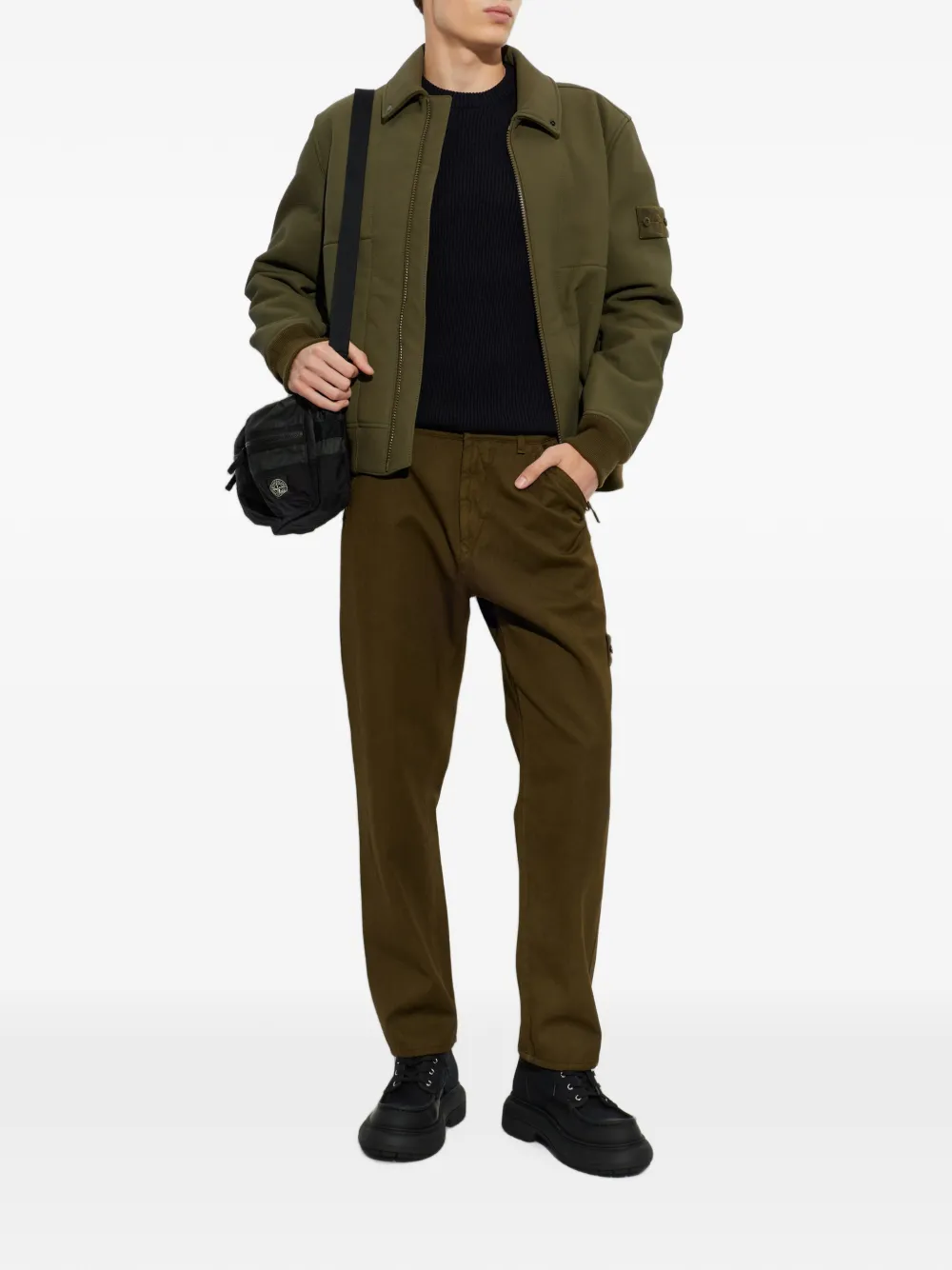 Stone Island 3100025 Ghost logo-patch trousers Groen