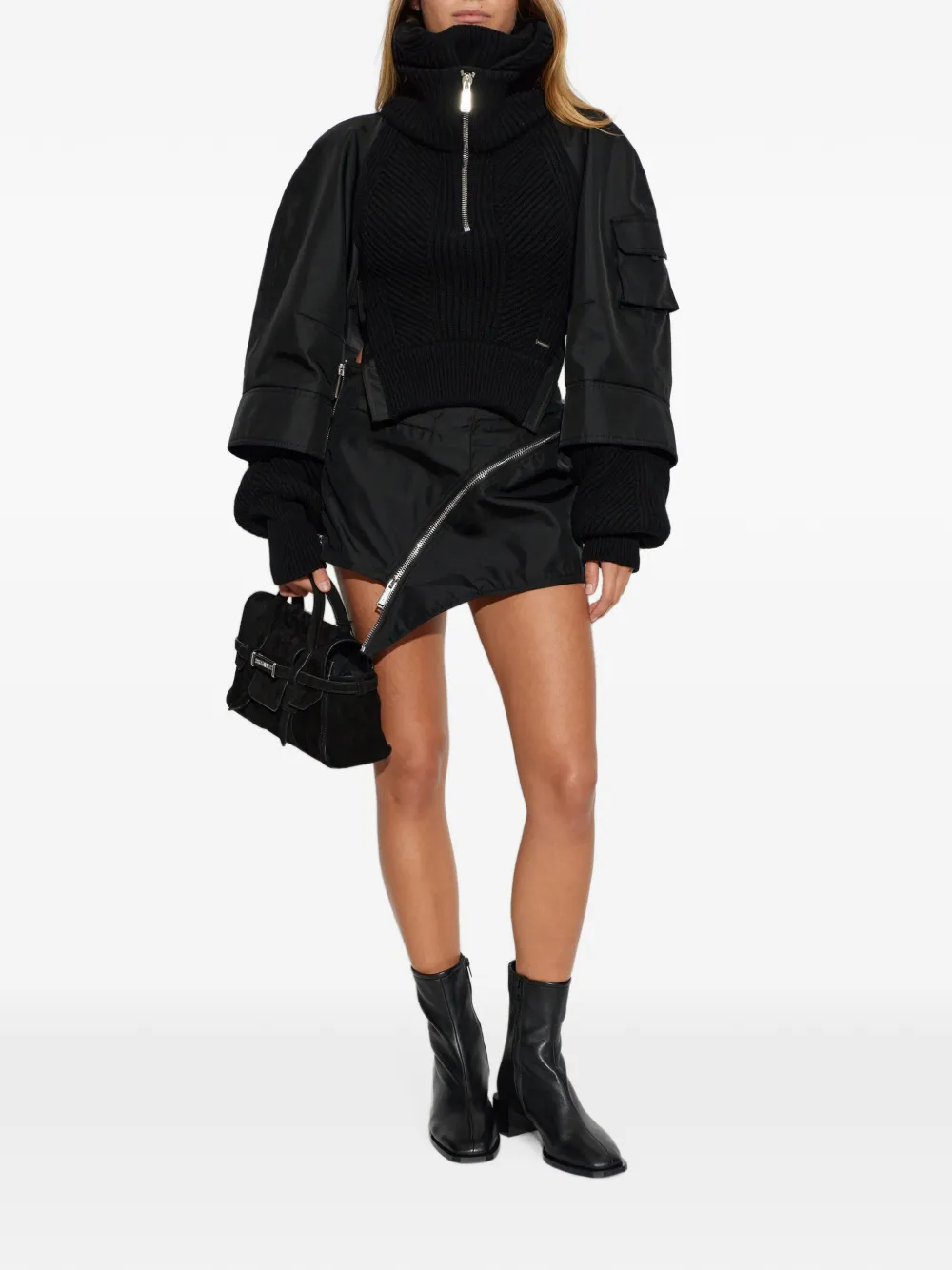 DSQUARED2 asymmetrical zip-detail mini skirt Zwart