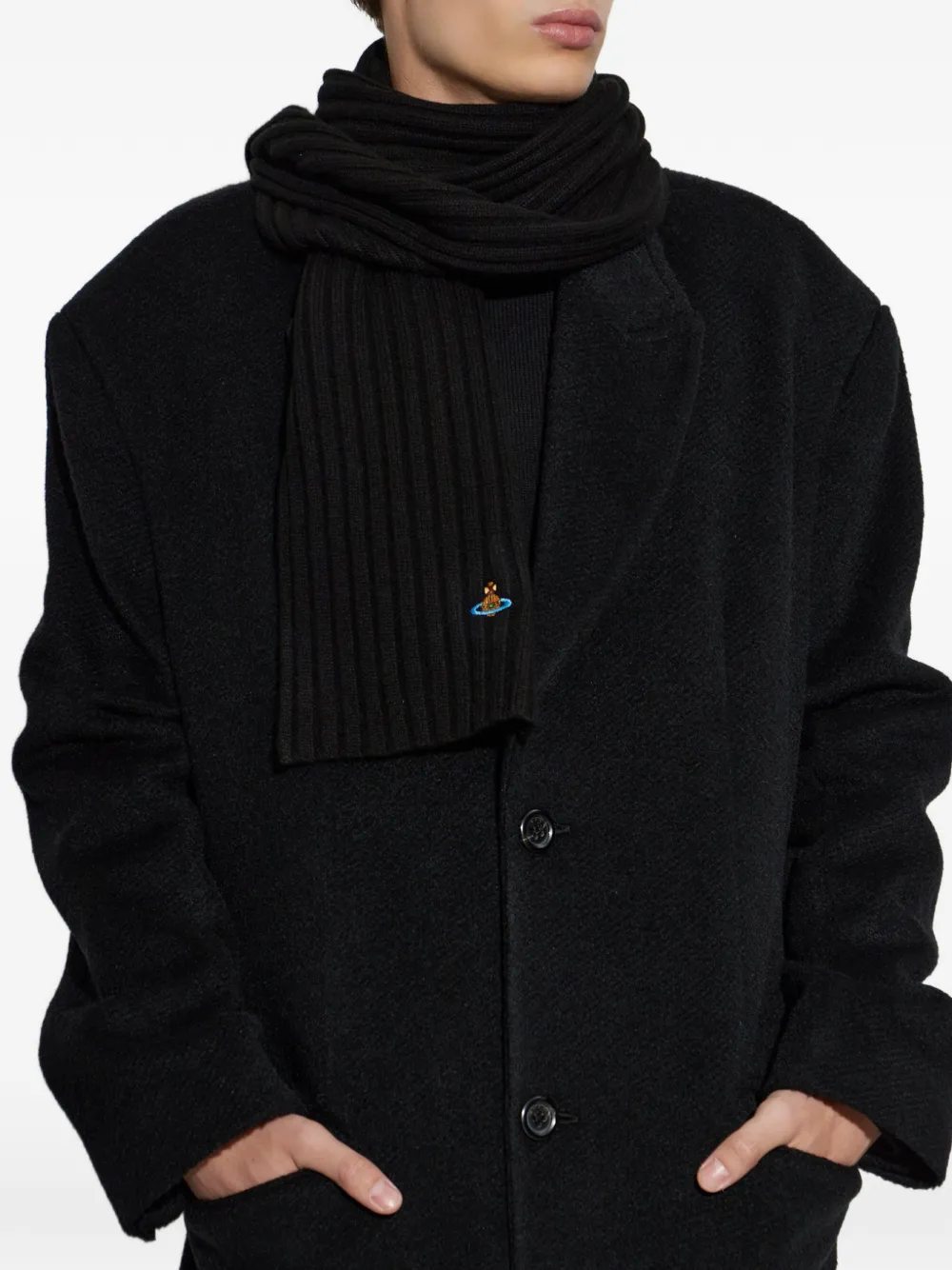 Vivienne Westwood Classic geribbelde sjaal met geborduurde Orb Zwart