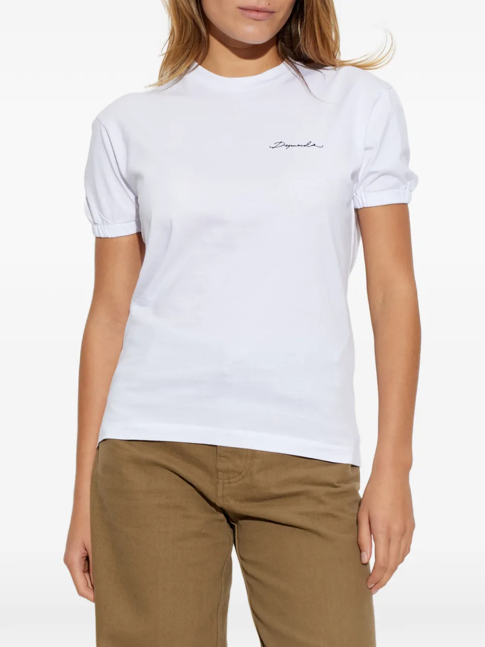 DSQUARED2 logo-embroidered puff-sleeve T-shirt Wit