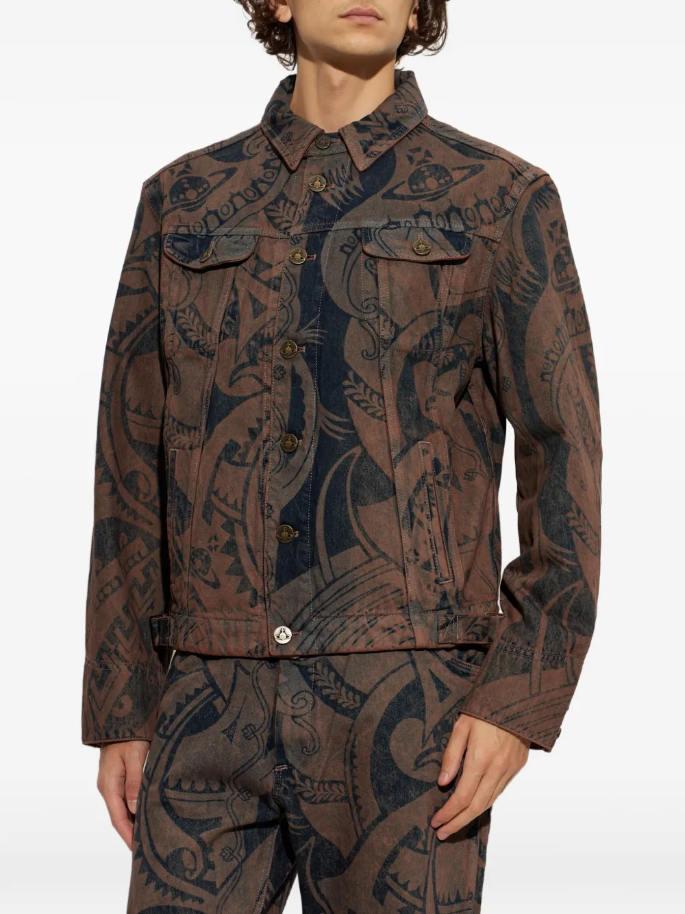 Vivienne Westwood Stormrider denim jack met grafische print Bruin