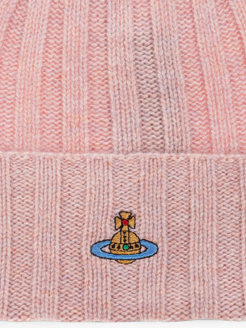 Vivienne Westwood Classic embroidered ribbed beanie hat Roze