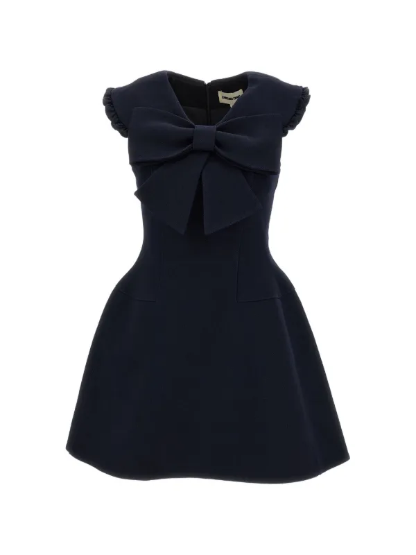 Shushu/Tong Bow-detail Ruffled-trim Dress in Blue
