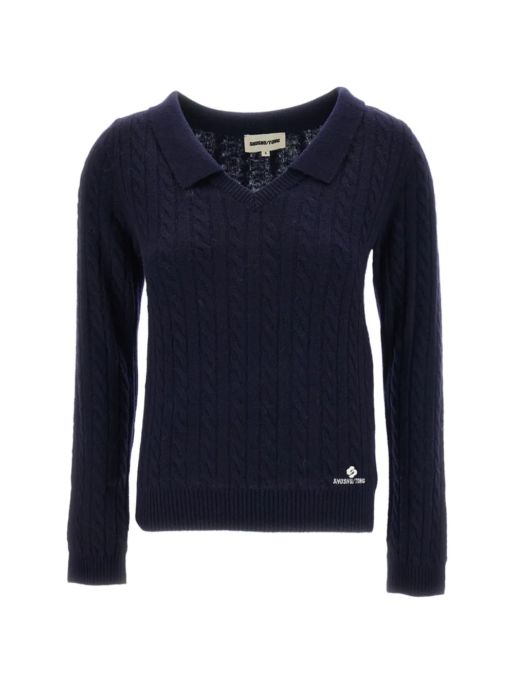 SHUSHU/TONG cable-knit polo-collar sweater