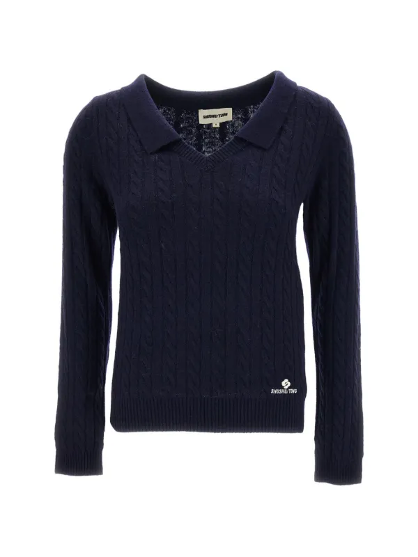 Shushu/Tong Cable-knit Polo-collar Sweater in Blue