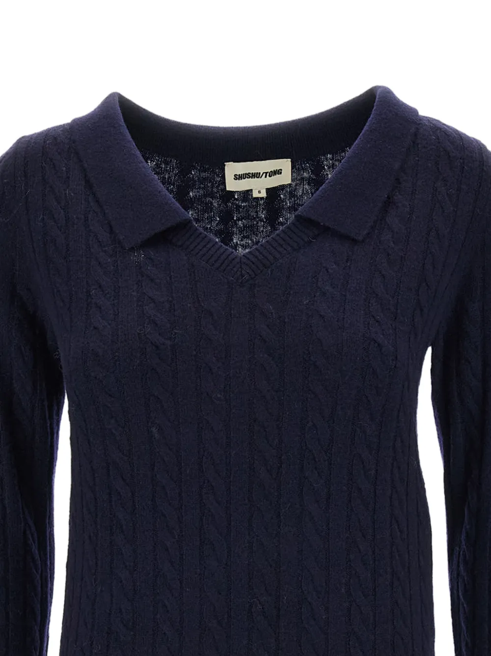 SHUSHU/TONG Cable-knit Polo-collar Sweater in Blue, view 2