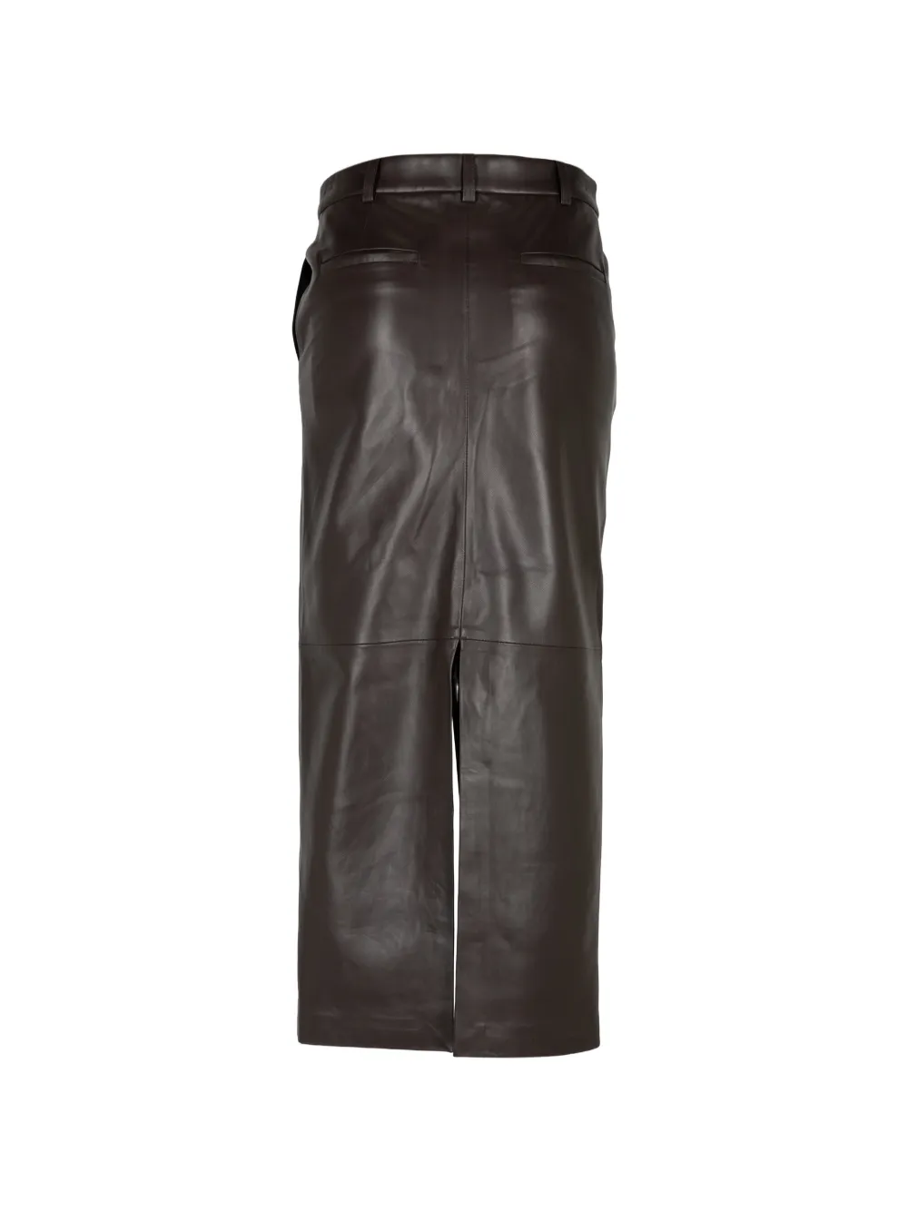 Co Double-slit Leather Pencil Long Skirt in Brown, view 2