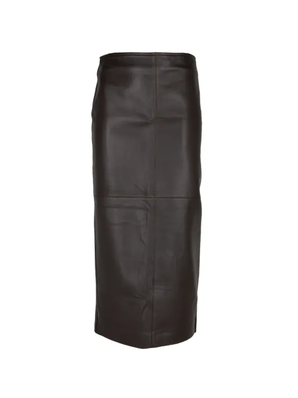 A.L.C. Marta Panelled Leather Midi Skirt in Brown