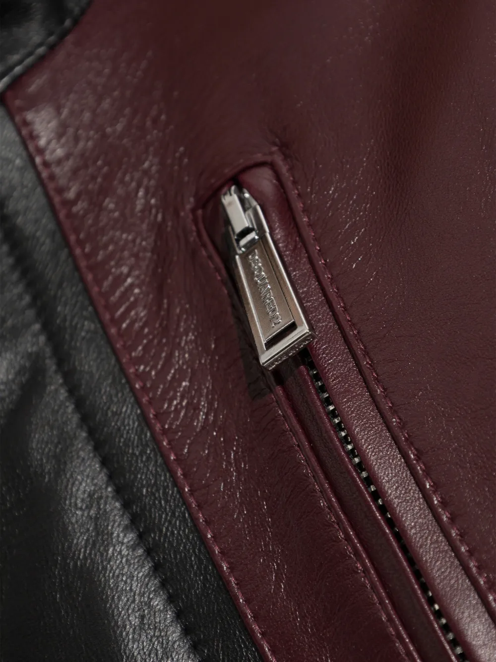 DSQUARED2 colour-block stand-collar leather jacket Zwart