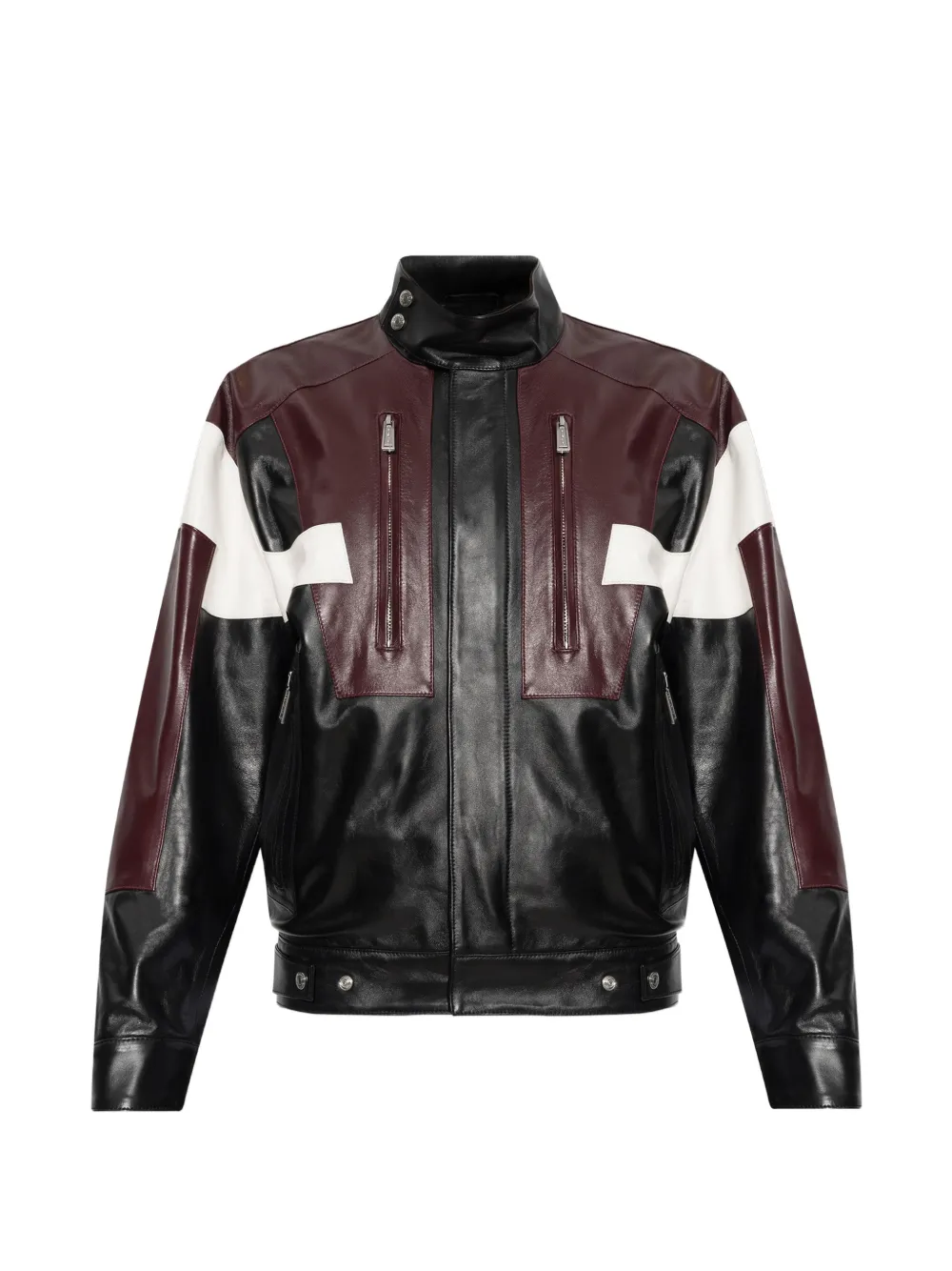 DSQUARED2 colour-block stand-collar leather jacket