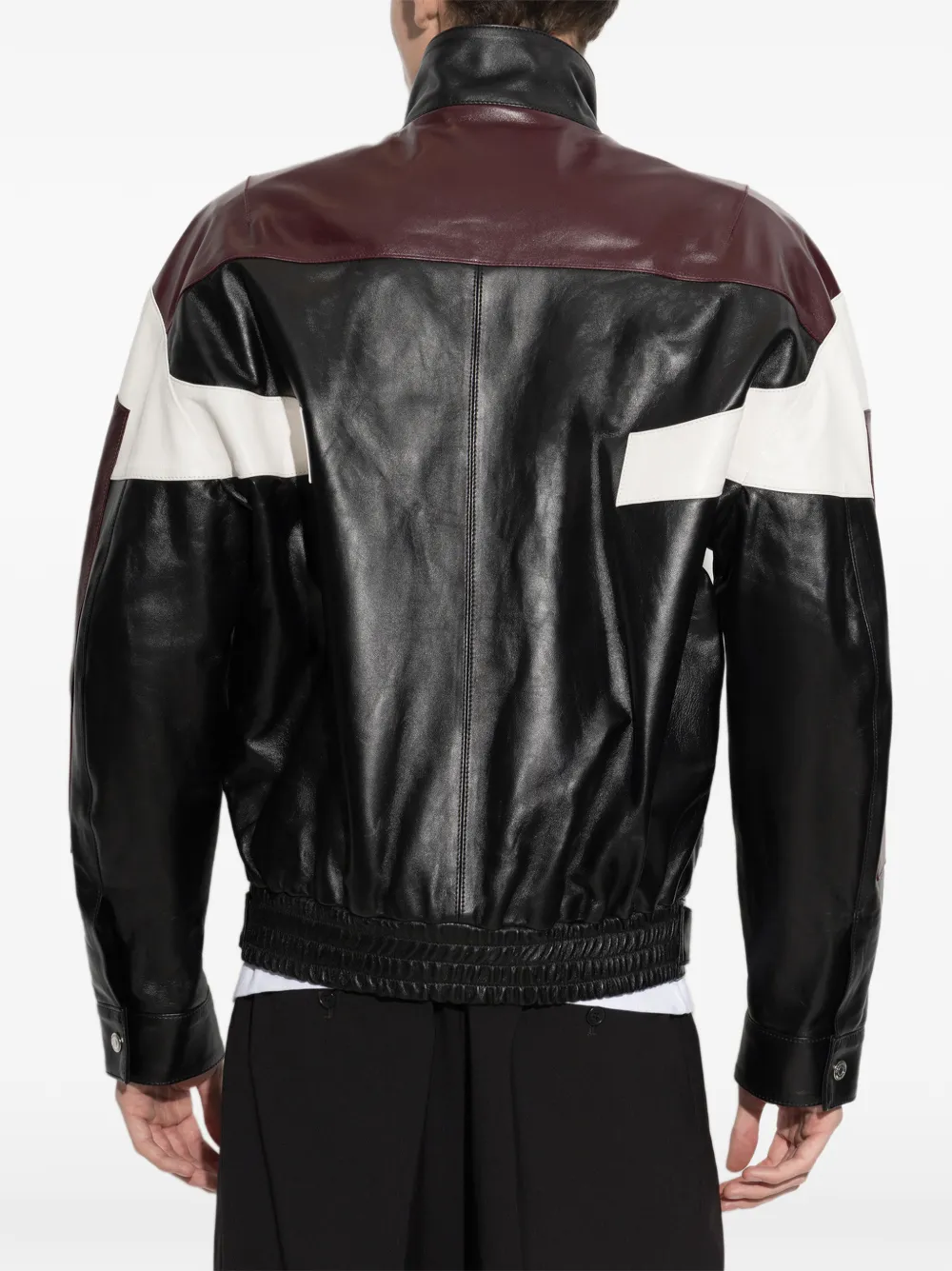 DSQUARED2 colour-block stand-collar leather jacket Zwart