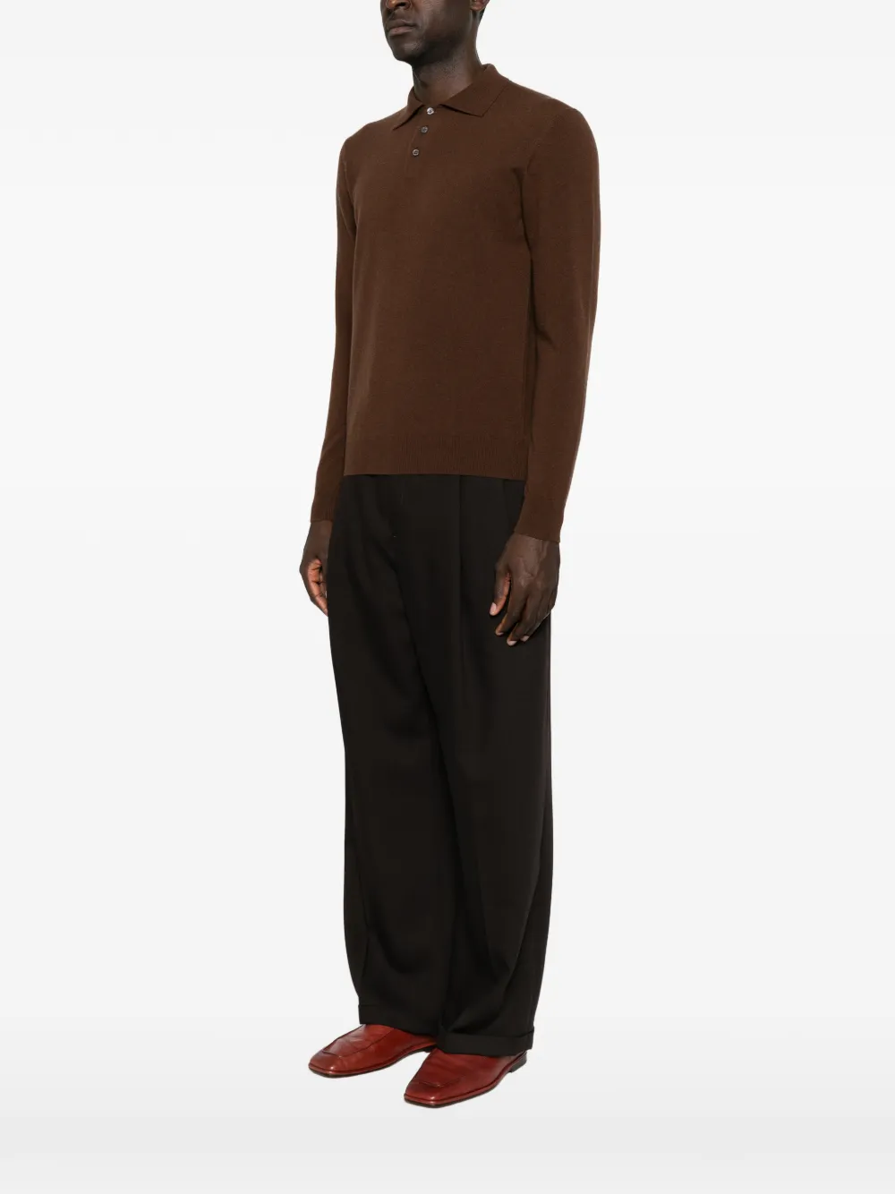 Drumohr Poloshirt met lange mouwen Bruin