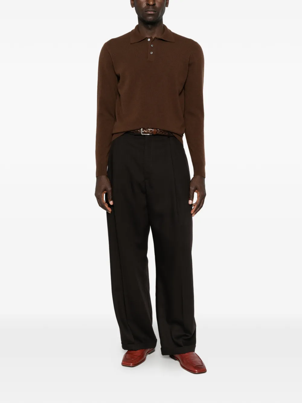Drumohr Poloshirt met lange mouwen Bruin