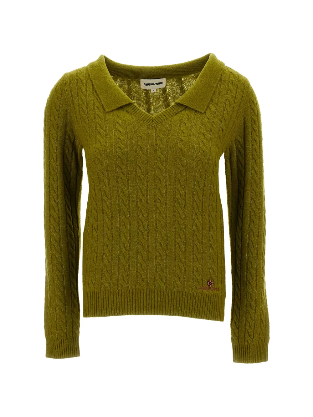 SHUSHU/TONG cable-knit V-neck sweater - Verde