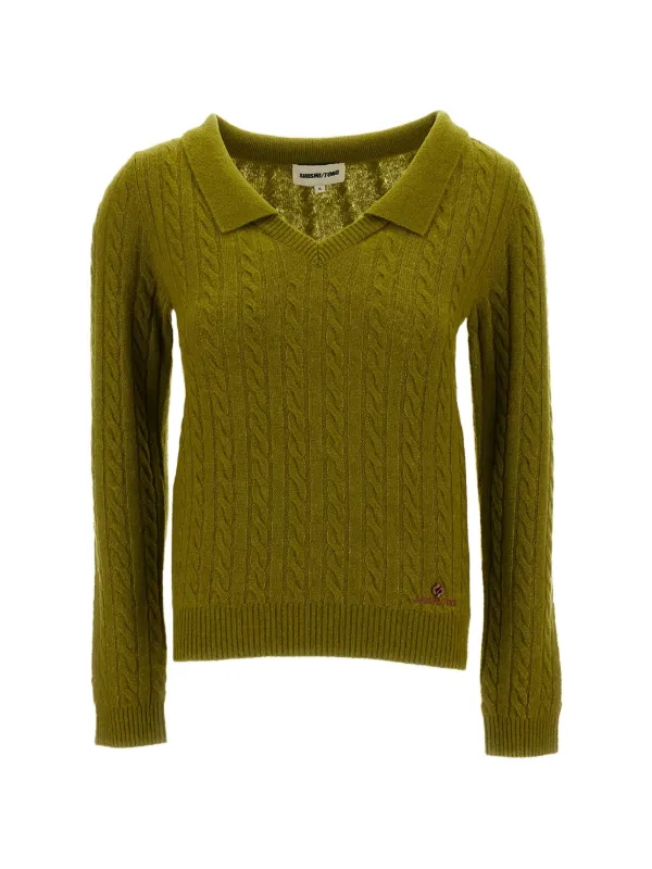 Shushu/Tong Cable-knit V-neck Sweater in Green