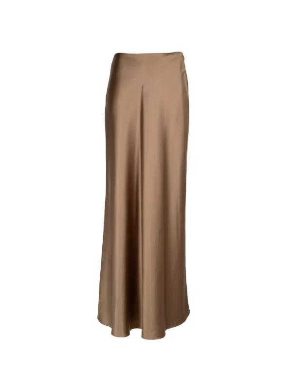 Simkhai Nella Satin-finish Long Skirt in Brown