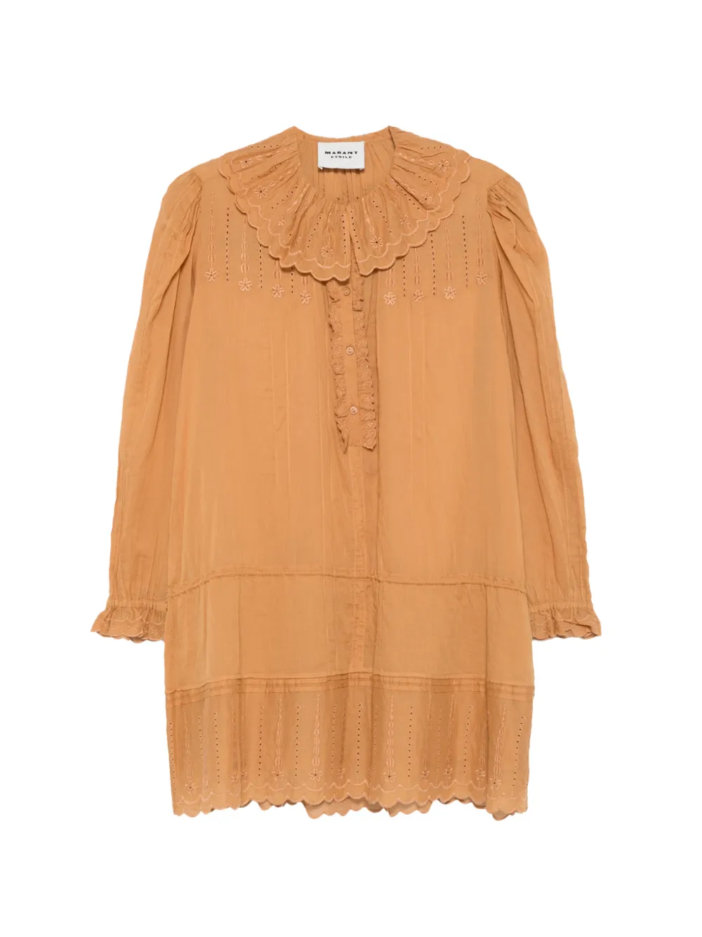 MARANT ÉTOILE robe courte volantée à broderie anglaise Lenora - Marron