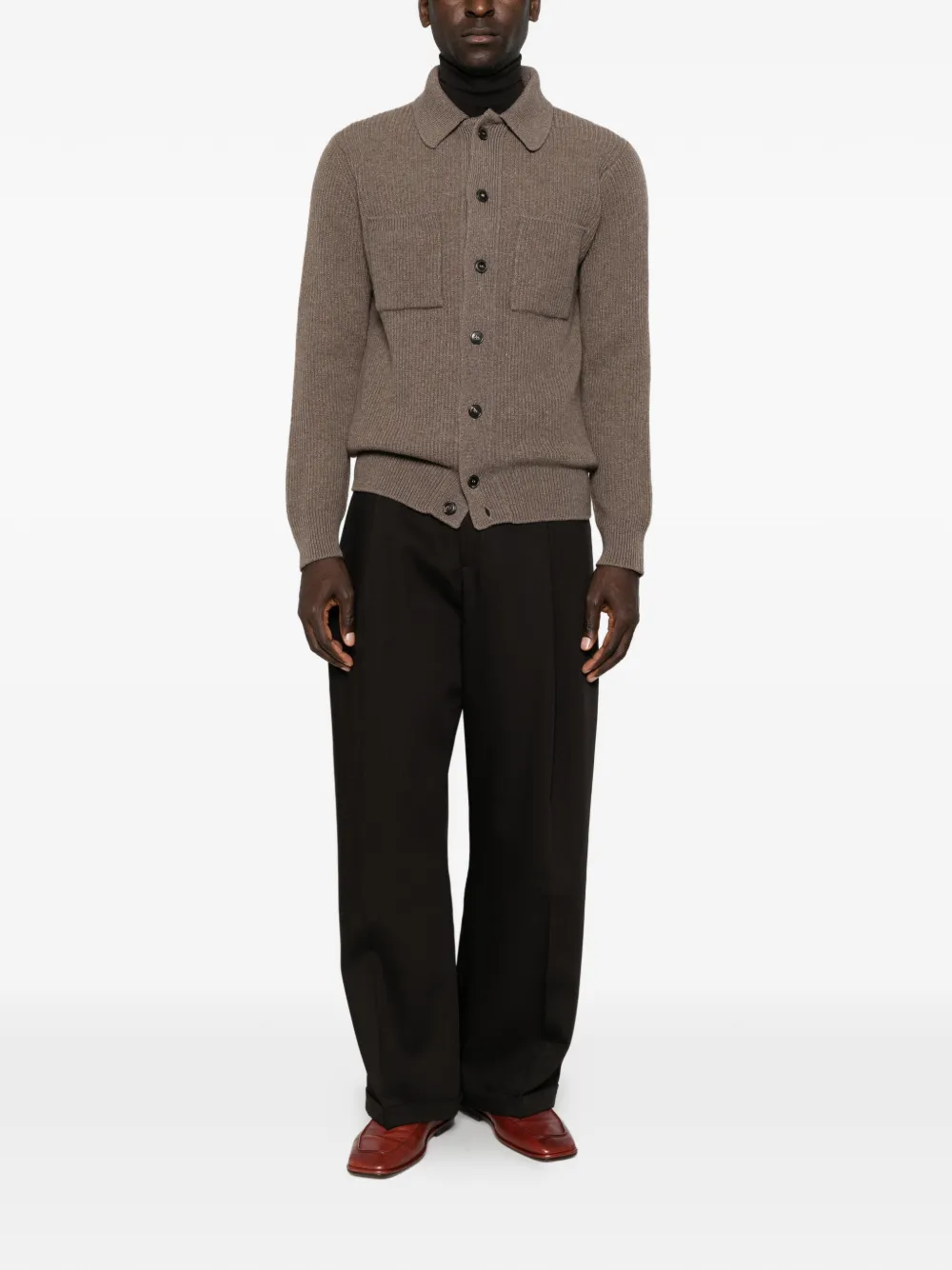 Filippo De Laurentiis ribbed-knit patch-pocket cardigan - Marron Filippo De Laurentiis ribbed-knit patch-pocket cardigan - Marron