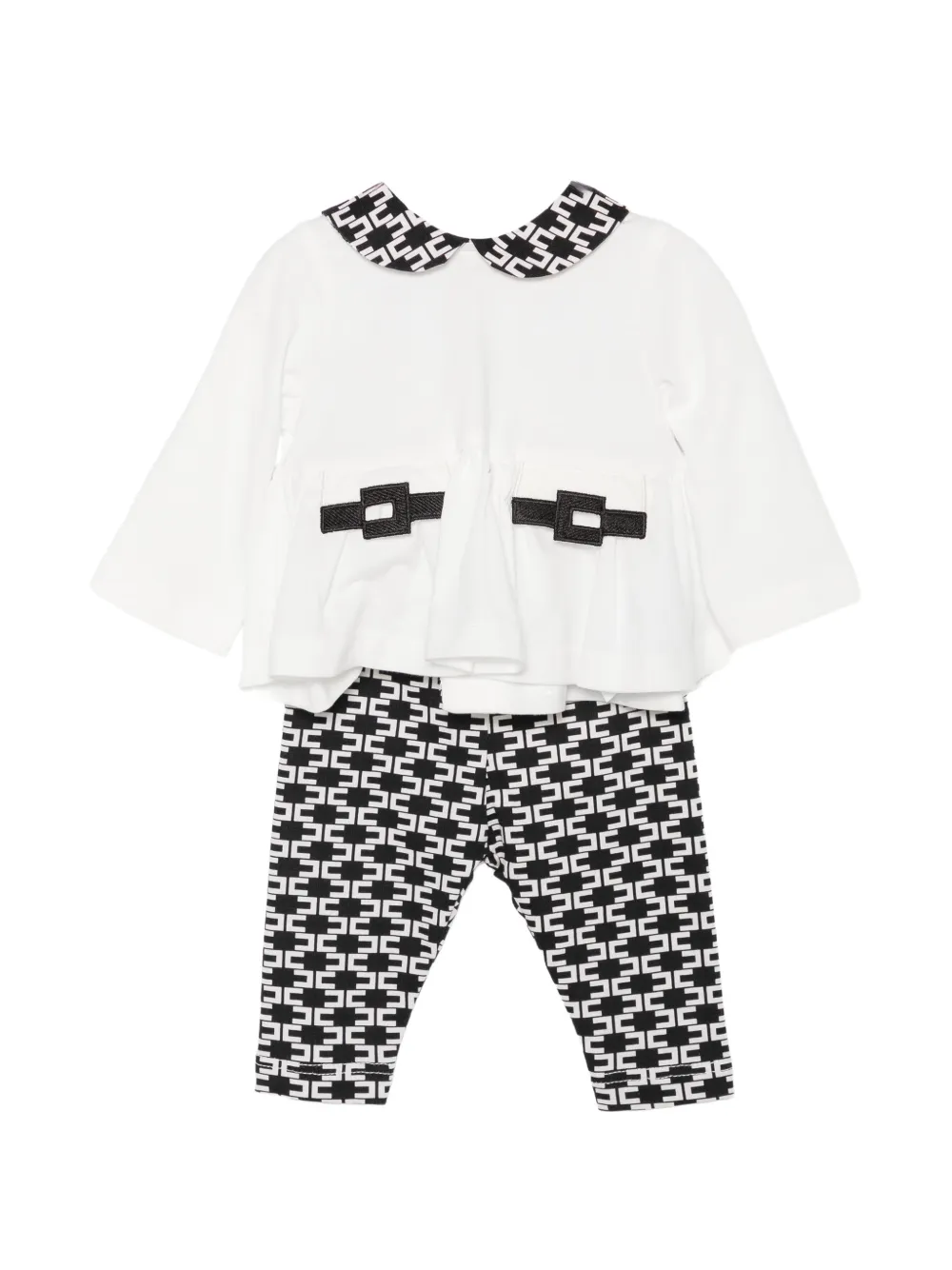 Elisabetta Franchi Kids Broekset met monogram-print en peplum-zoom Wit