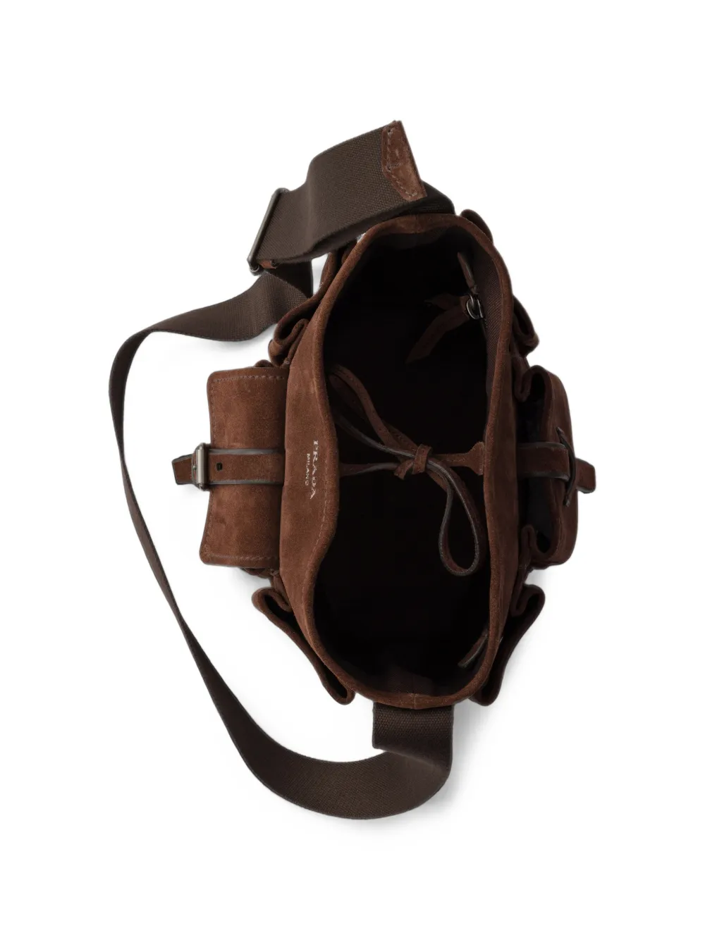 Prada Route suède mini bucket-tas Bruin