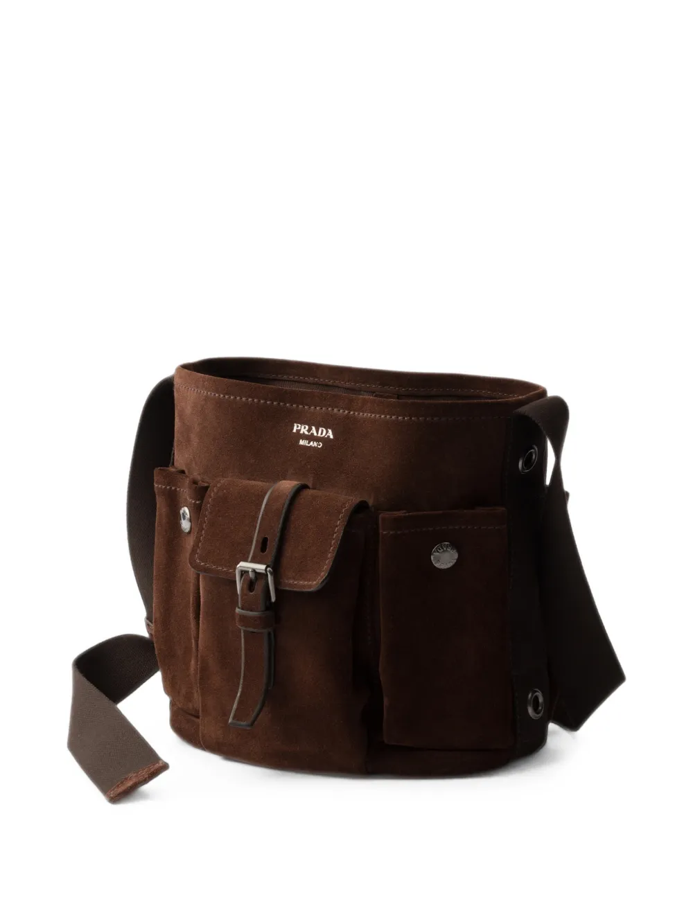 Prada Route suède mini bucket-tas Bruin