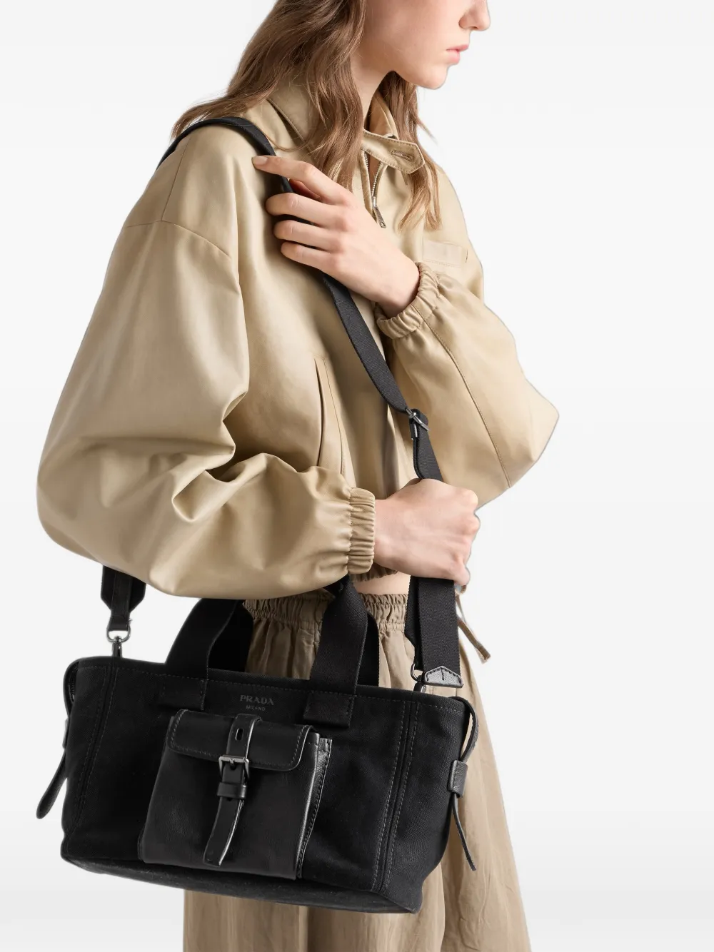 Prada Medium Route leren shopper Zwart