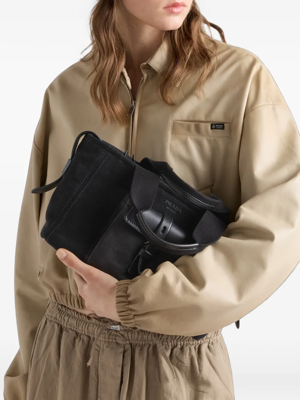 Prada Medium Route leren shopper Zwart
