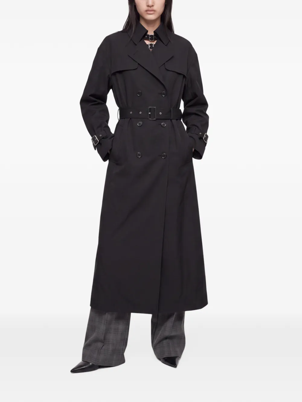 SRVC Studio Seren trenchcoat met dubbele rij knopen Zwart