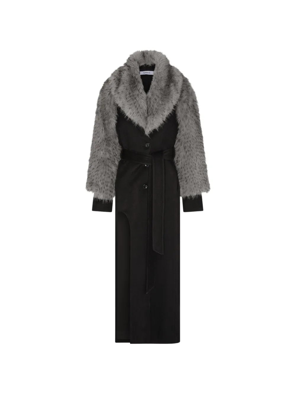 SRVC Studio Raven faux-fur trim coat