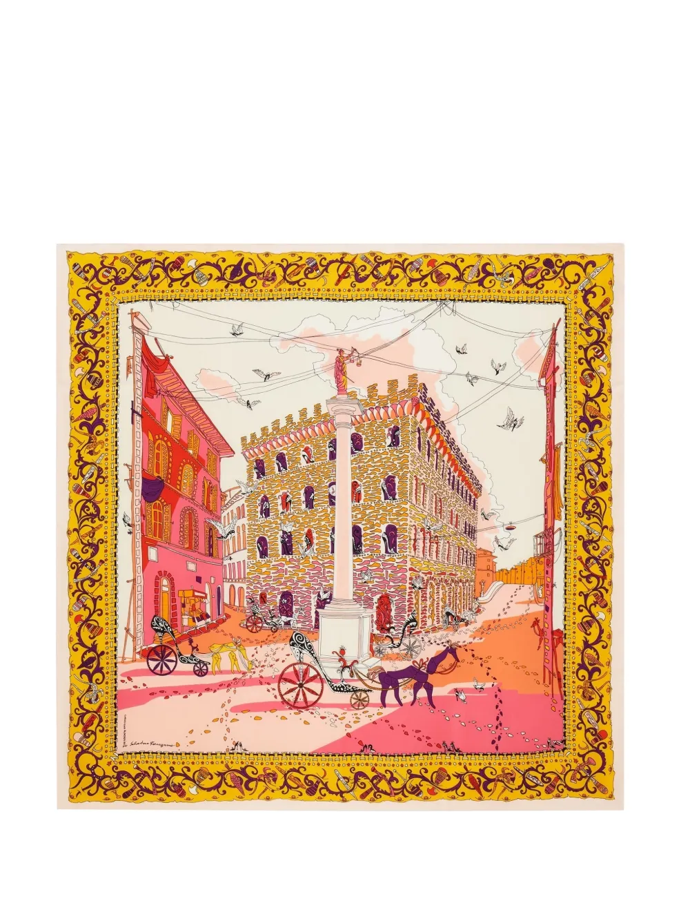 Ferragamo Palazzo Spini Feroni print silk scarf - Giallo