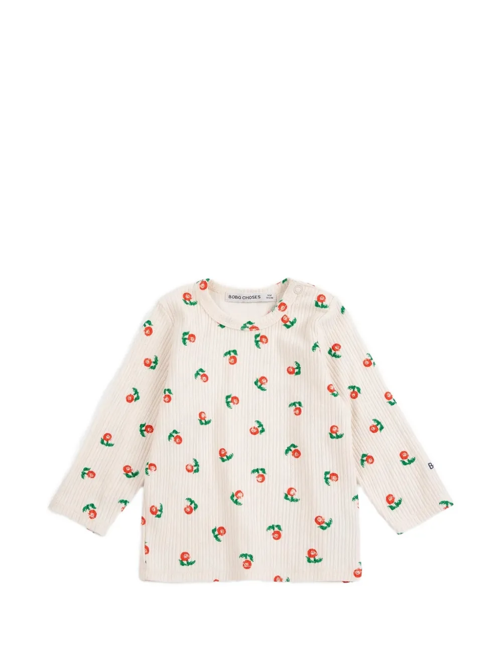 Bobo Choses Geribbeld T-shirt met bloe print Wit